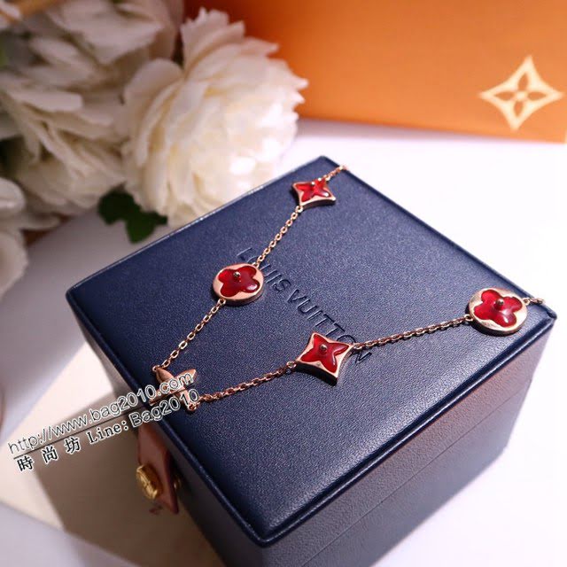 Louis Vuitton純銀飾品 路易威登限定天然紅玉髓五花手鏈 LV玫瑰金四葉草可調節手鏈  zglv2199